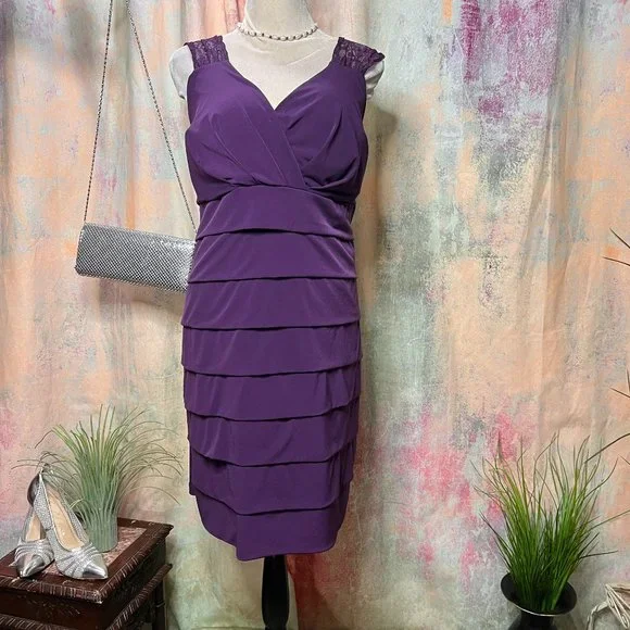 Enfocus Studio Cocktail - Mother of the Bride- Ball Sleeveless Dress with  Lace